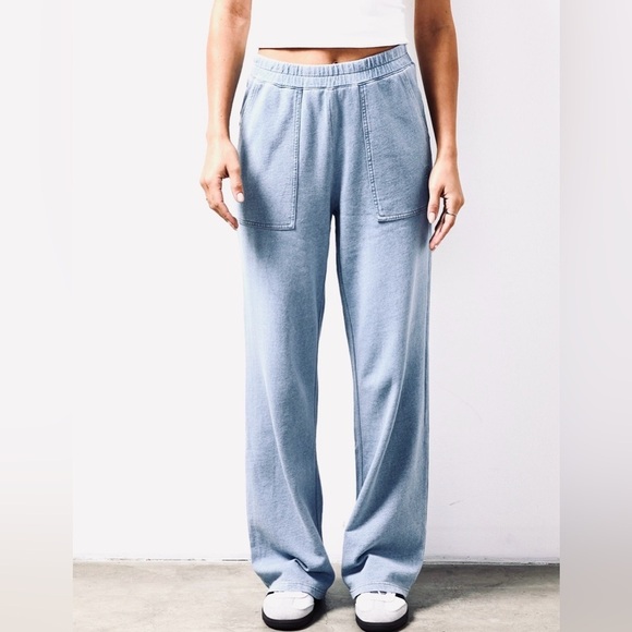 Monrow Pants - Monrow Indigo French Terry Light Blue Wide-Leg Pants 
Size M